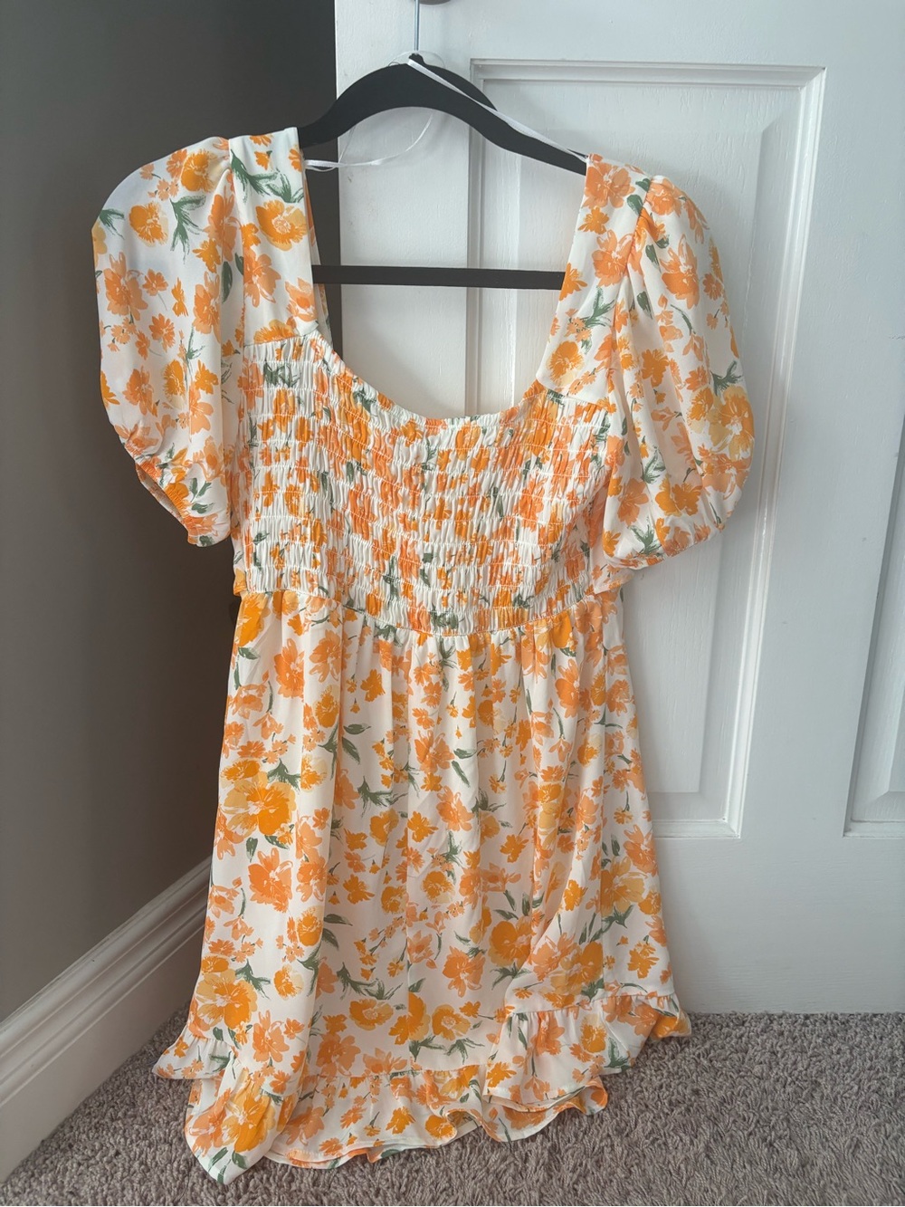 Sienna Sky Peach Floral Tie-Front Puff Sleeve Mini Dress - Picture 3 of 5